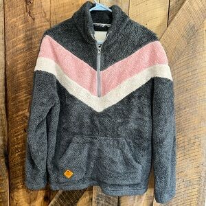 Simply Southern Chevron Sherpa Size M Womens Fleece 1/2 Zip Pull-Over G26